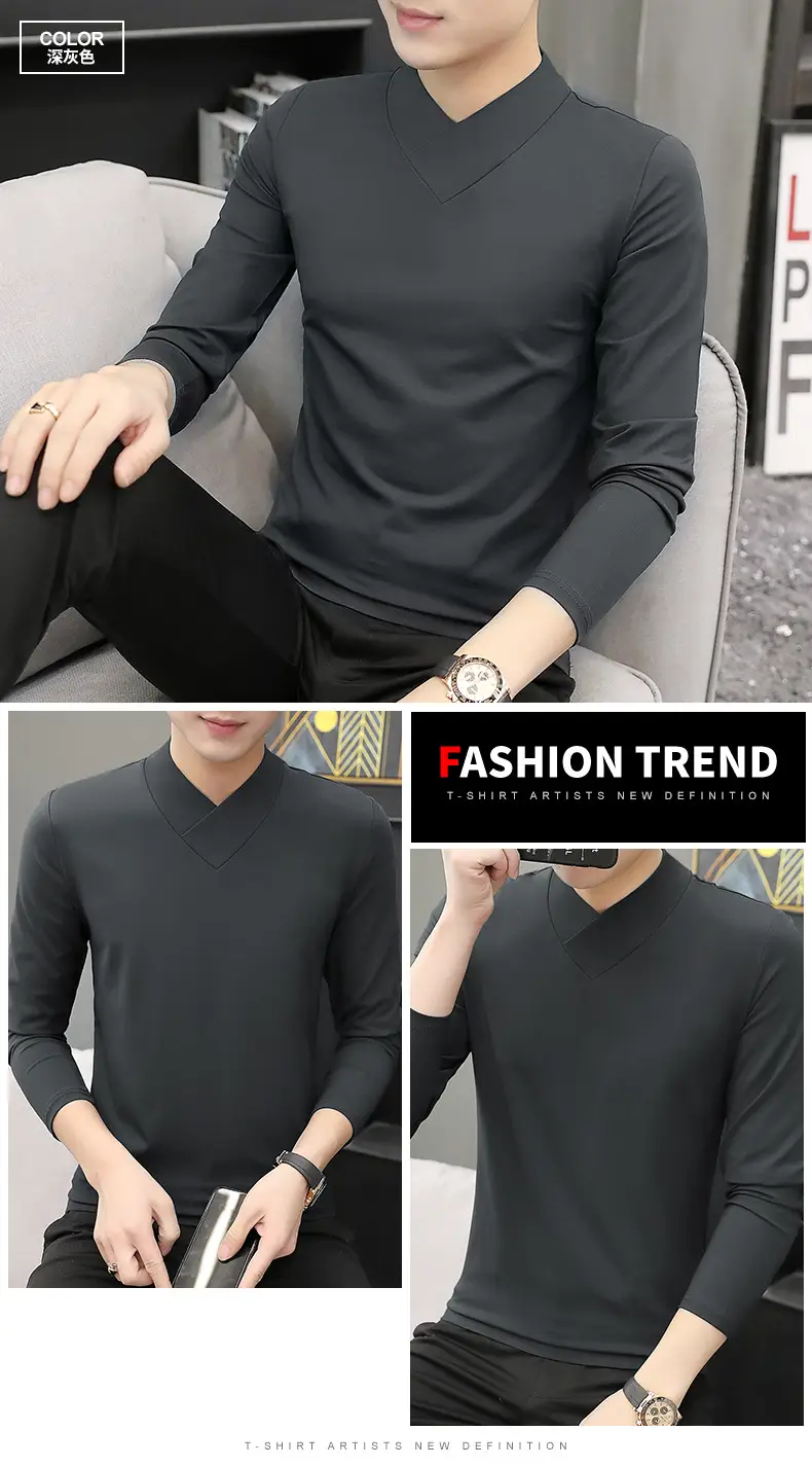 Men's Blue Fleece V-Neck T-Shirt Unstitched — feature 11
