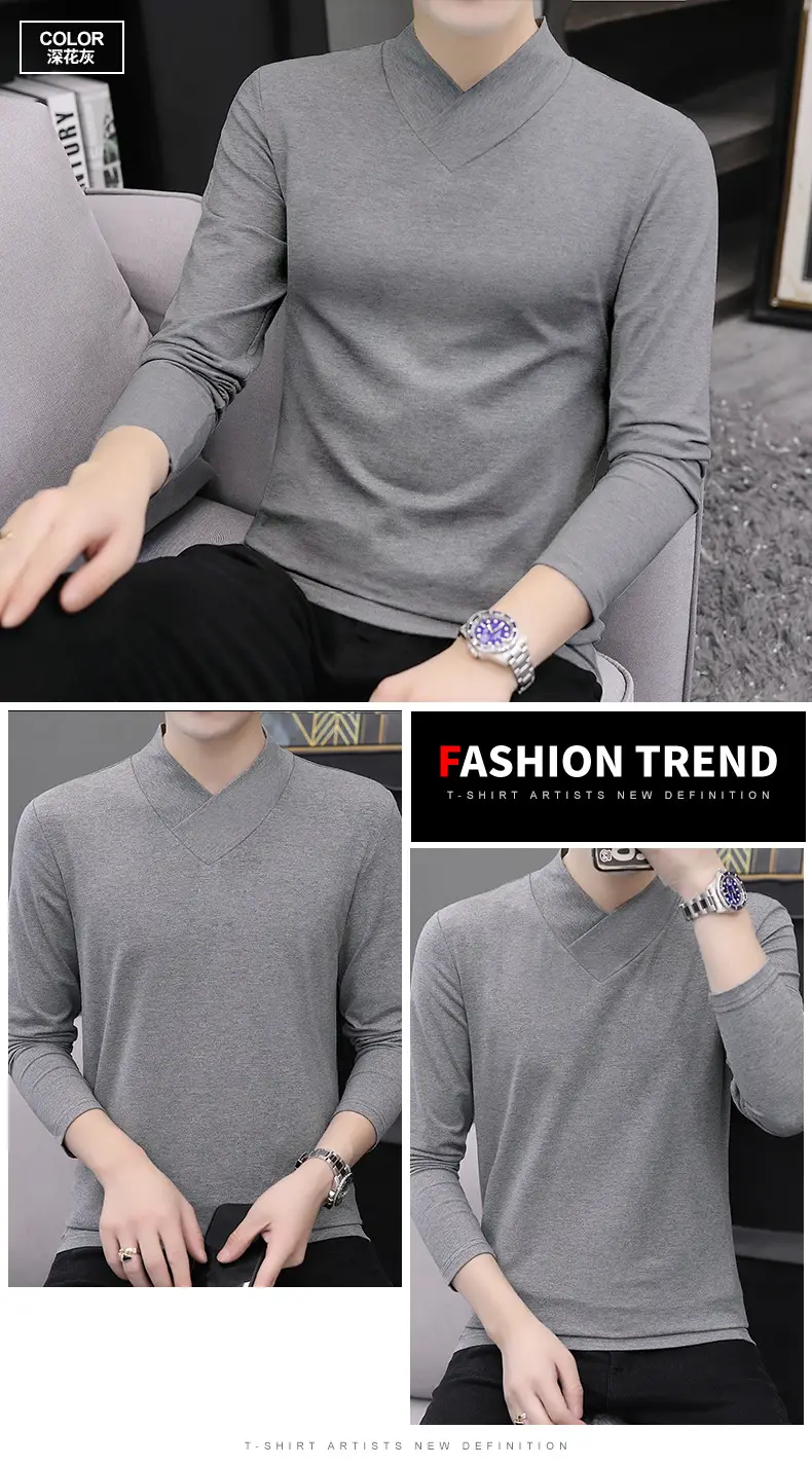 Men's Blue Fleece V-Neck T-Shirt Unstitched — feature 13