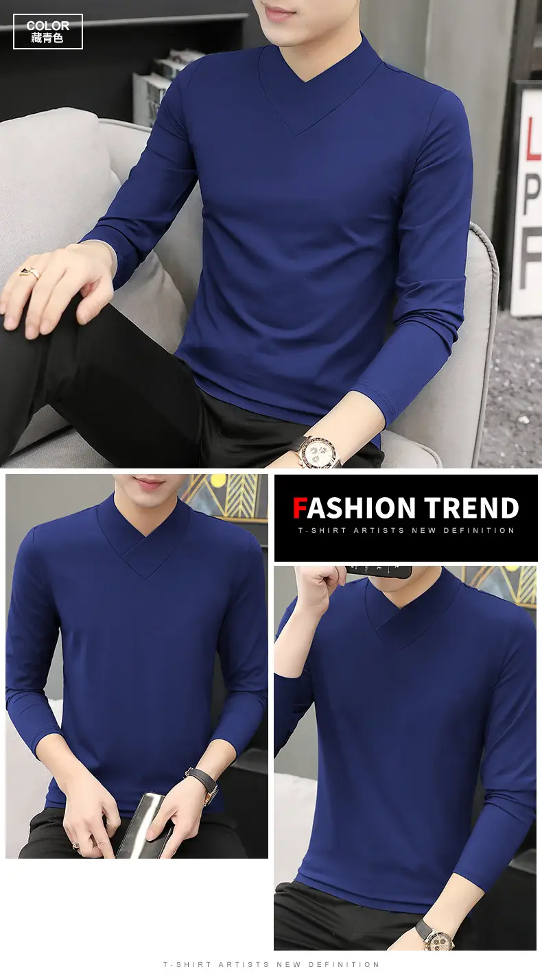 Men's Blue Fleece V-Neck T-Shirt Unstitched — feature 14