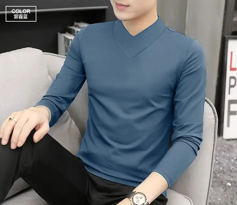 Men's Blue Fleece V-Neck T-Shirt Unstitched — feature 17