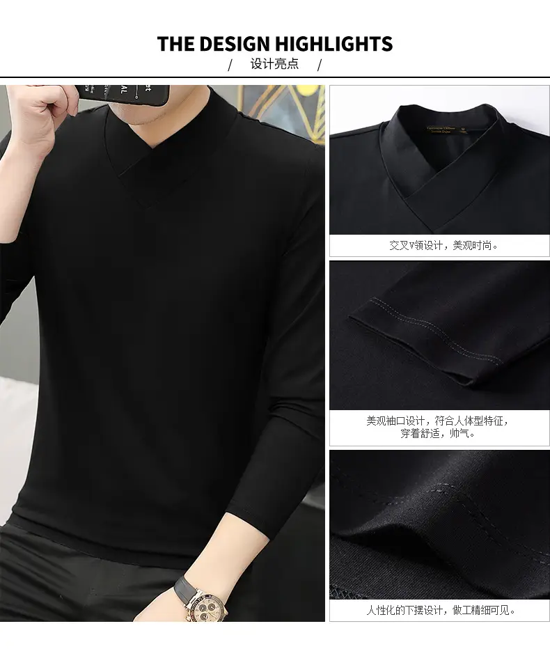 Men's Blue Fleece V-Neck T-Shirt Unstitched — feature 8