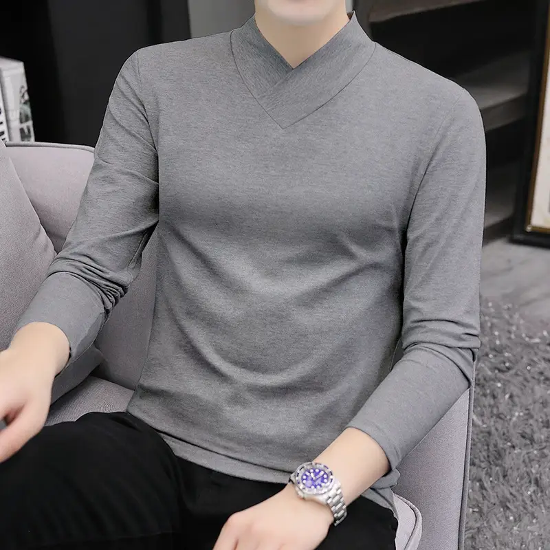 Men's Blue Fleece V-Neck T-Shirt Unstitched - Image 4