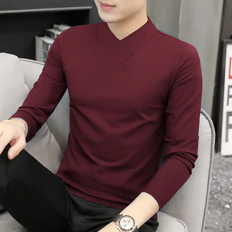 Men's Blue Fleece V-Neck T-Shirt Unstitched - Image 6