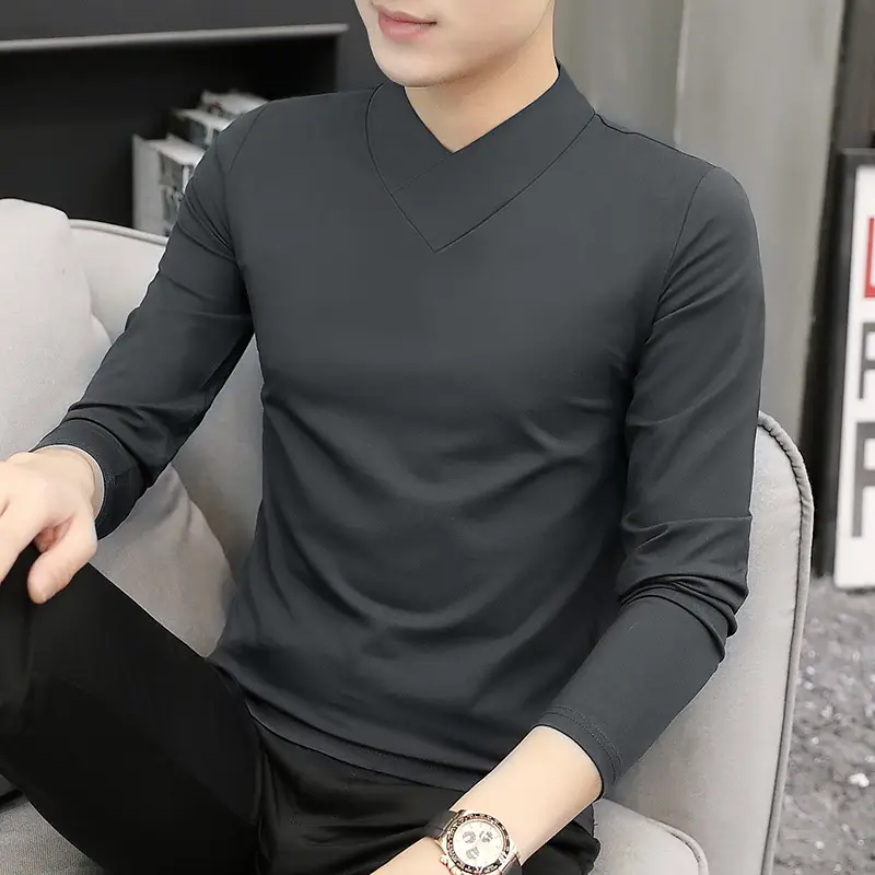 Men's Blue Fleece V-Neck T-Shirt Unstitched - Image 7