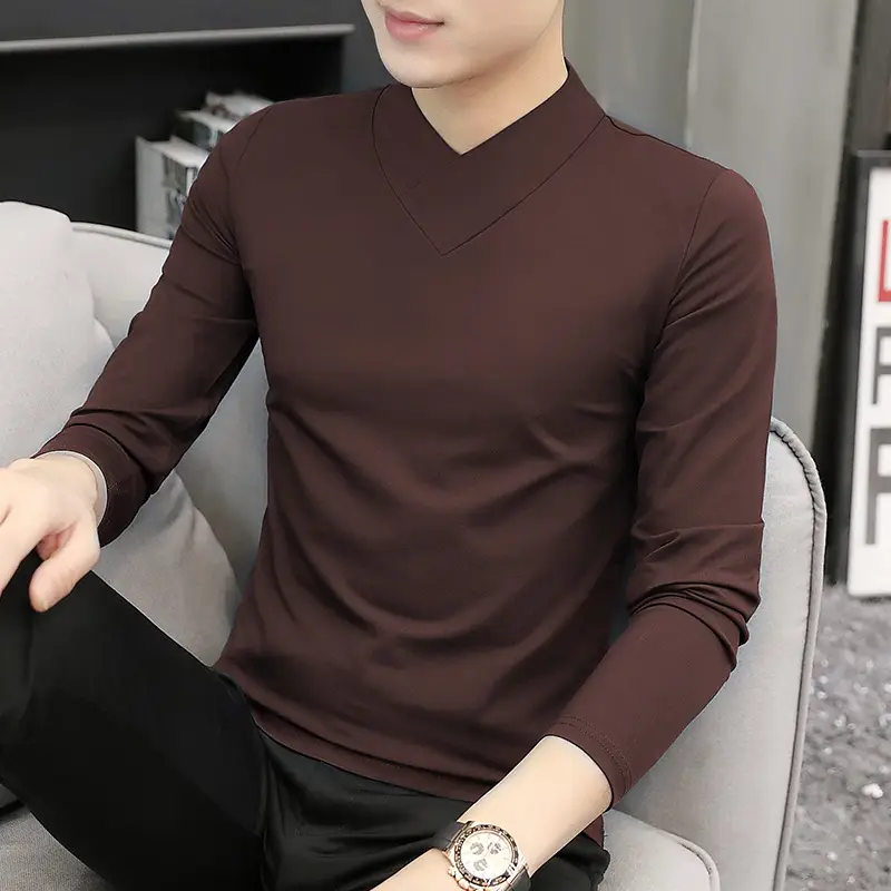Men's Blue Fleece V-Neck T-Shirt Unstitched - Image 8