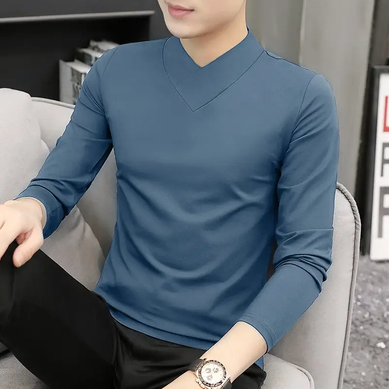 Men's Blue Fleece V-Neck T-Shirt Unstitched - Image 9