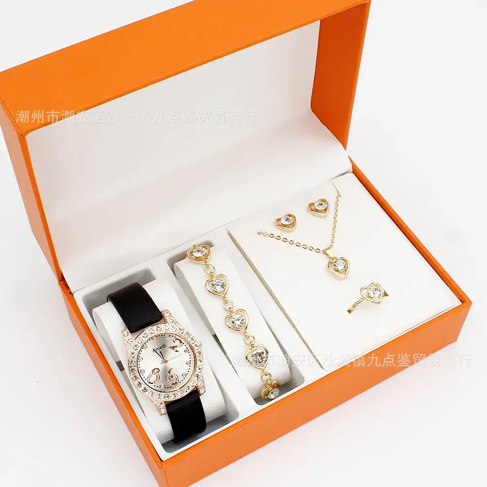 Women's Diamond-Embedded Bracelet Watch Set with Necklace - Image 2