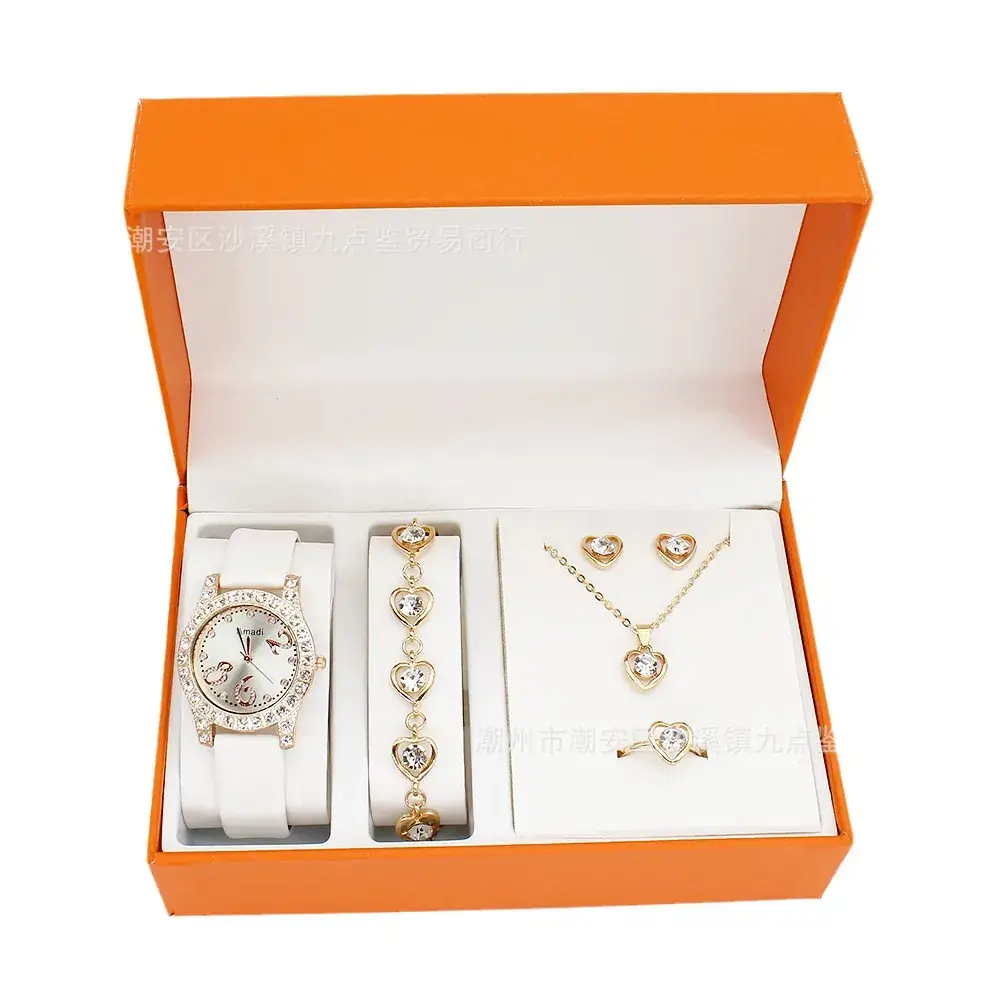 Women's Diamond-Embedded Bracelet Watch Set with Necklace - Image 6