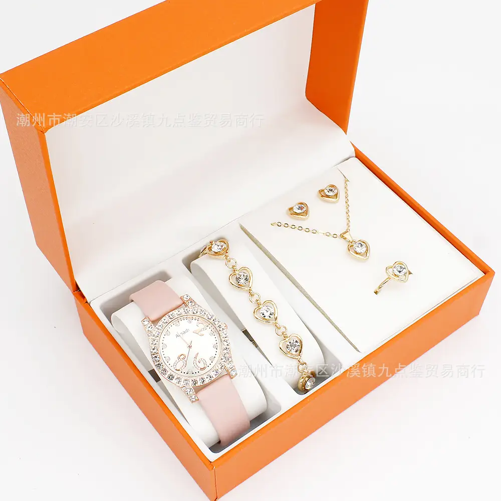 Women's Diamond-Embedded Bracelet Watch Set with Necklace — feature 2