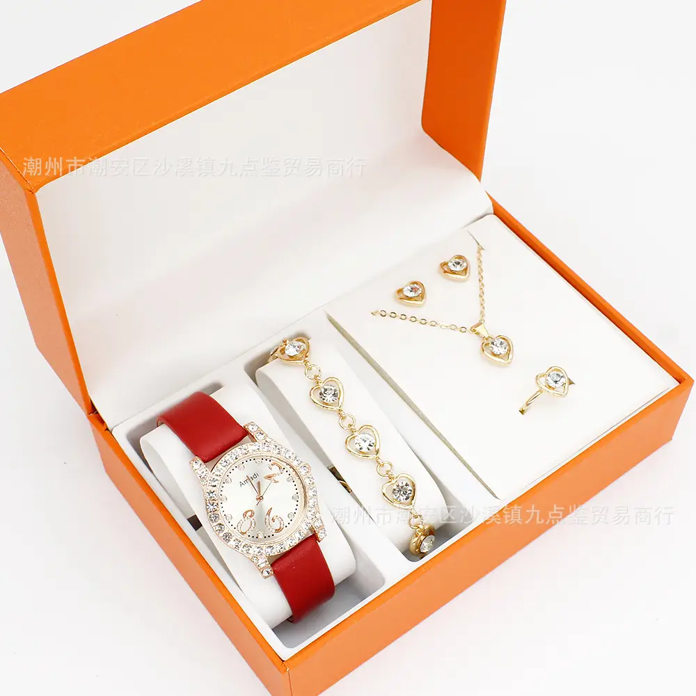 Women's Diamond-Embedded Bracelet Watch Set with Necklace — feature 3