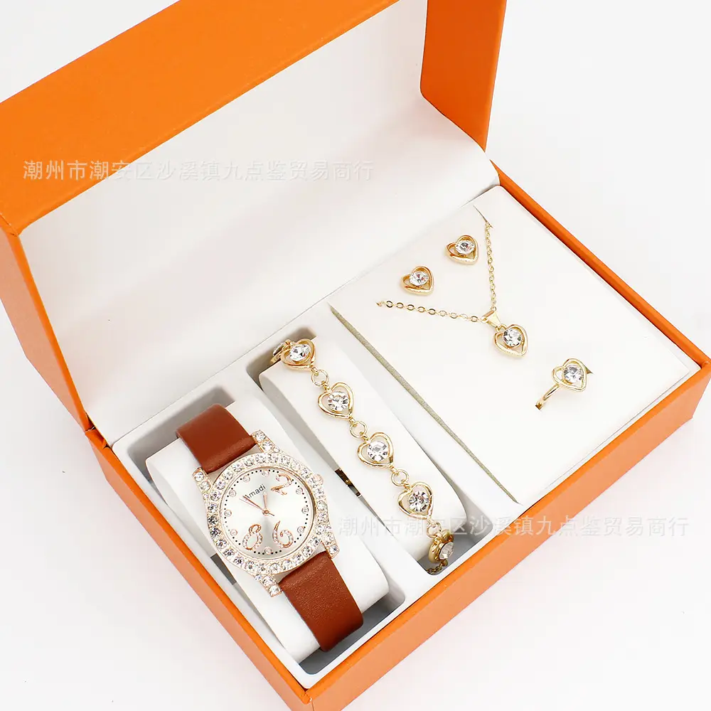 Women's Diamond-Embedded Bracelet Watch Set with Necklace — feature 4