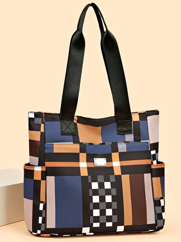 Women's 2023 New Fashion Plaid Tote Bag Oxford Cloth - Image 4