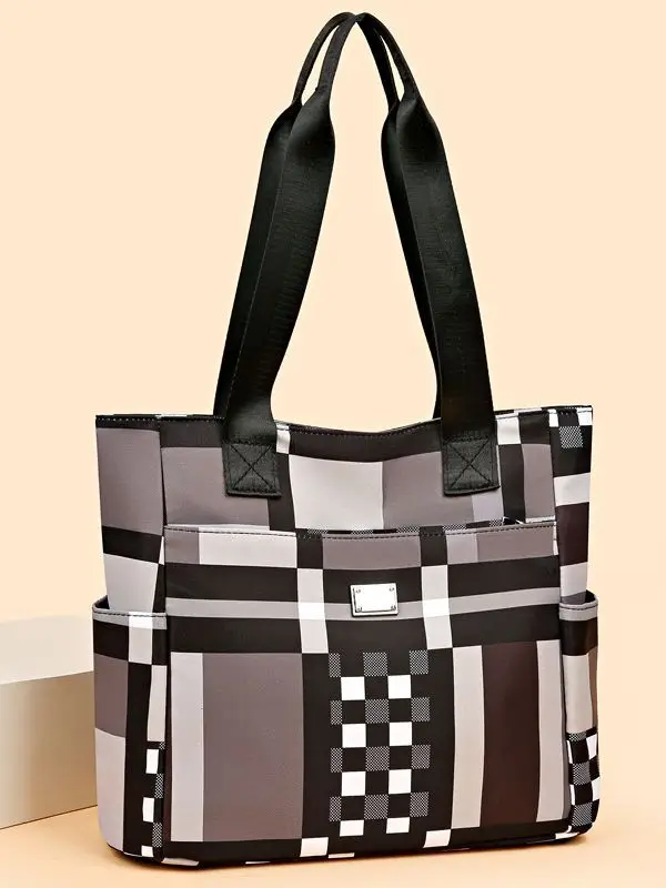 Women's 2023 New Fashion Plaid Tote Bag Oxford Cloth - Image 6