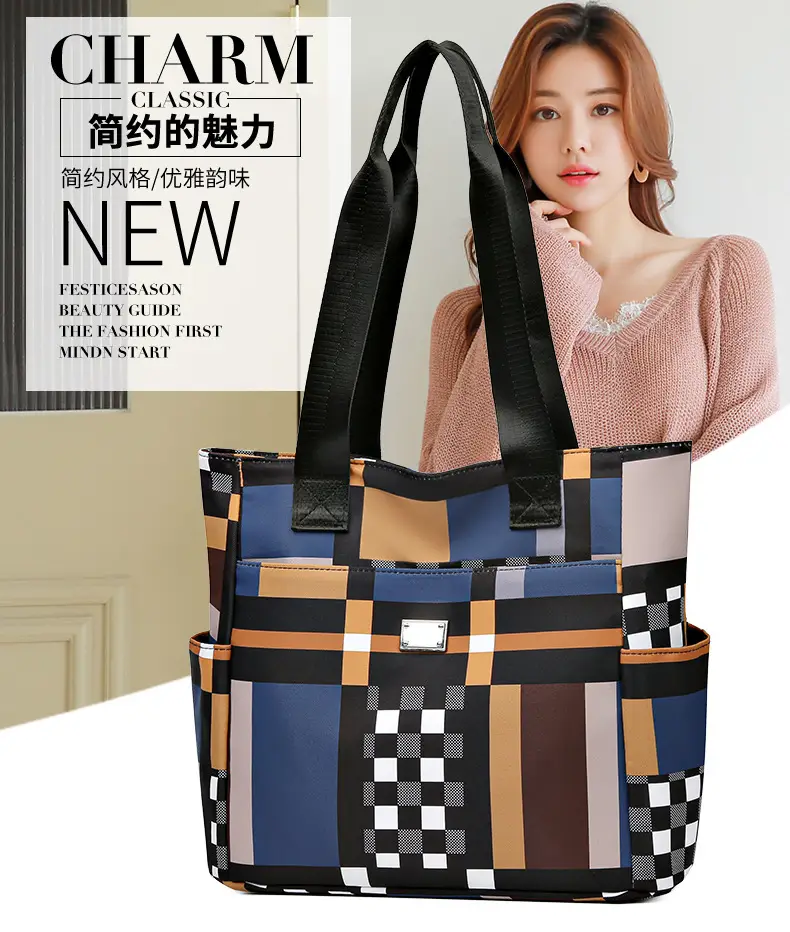 Women's 2023 New Fashion Plaid Tote Bag Oxford Cloth — feature 1