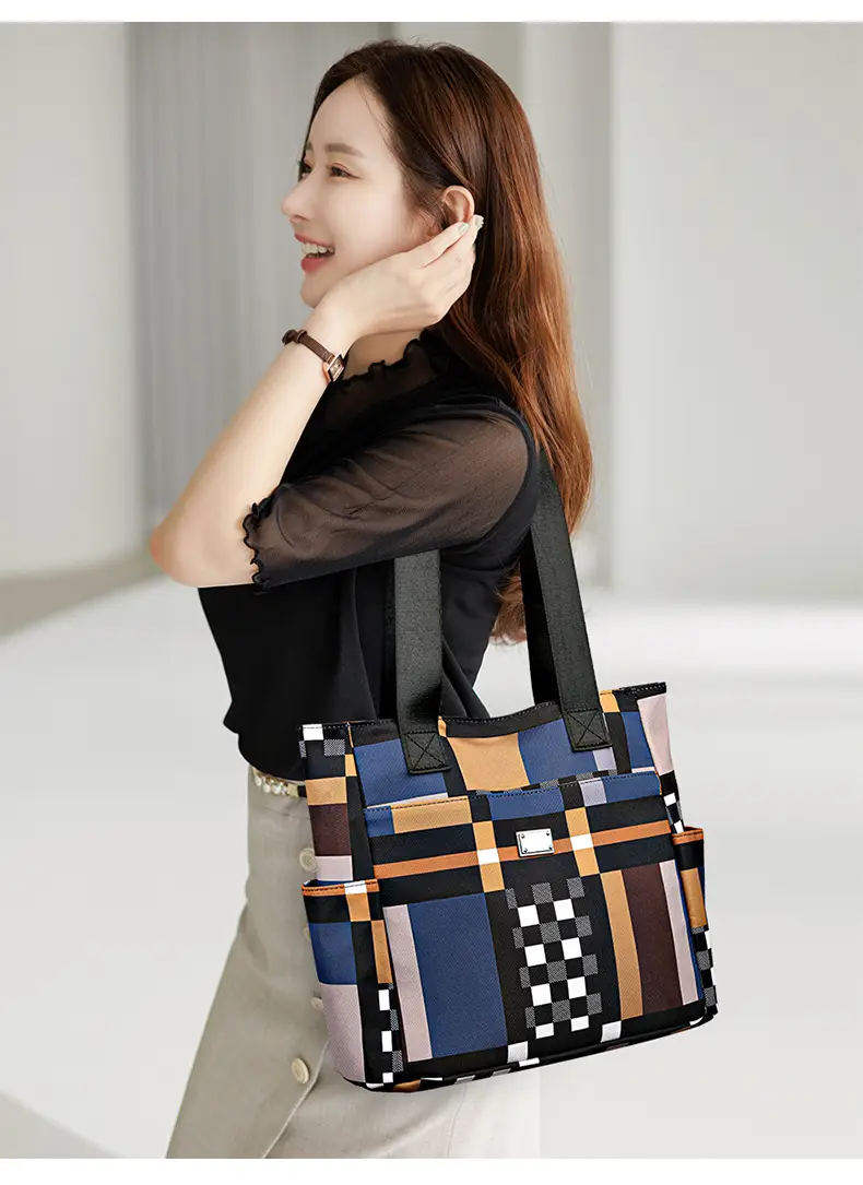 Women's 2023 New Fashion Plaid Tote Bag Oxford Cloth — feature 14