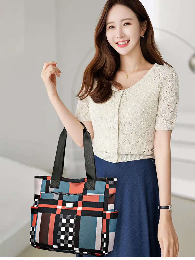 Women's 2023 New Fashion Plaid Tote Bag Oxford Cloth — feature 15