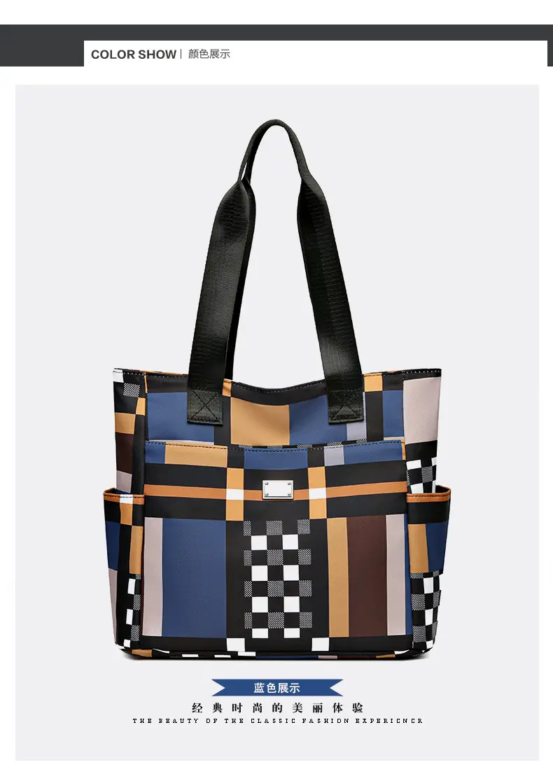 Women's 2023 New Fashion Plaid Tote Bag Oxford Cloth — feature 17