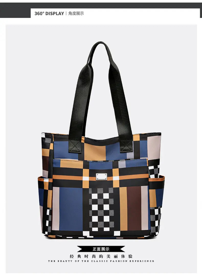 Women's 2023 New Fashion Plaid Tote Bag Oxford Cloth — feature 20