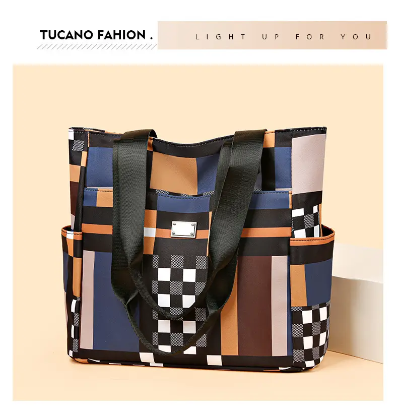 Women's 2023 New Fashion Plaid Tote Bag Oxford Cloth — feature 5