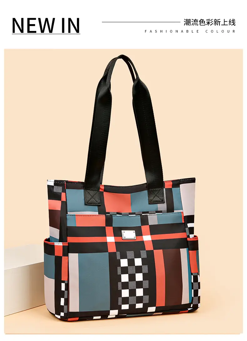 Women's 2023 New Fashion Plaid Tote Bag Oxford Cloth — feature 7