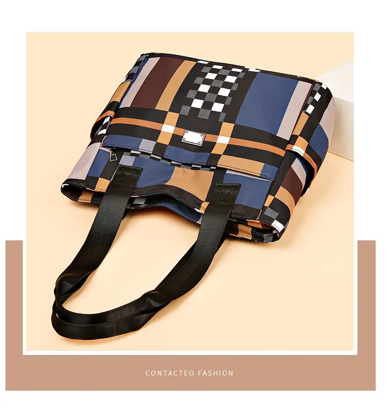 Women's 2023 New Fashion Plaid Tote Bag Oxford Cloth — feature 9