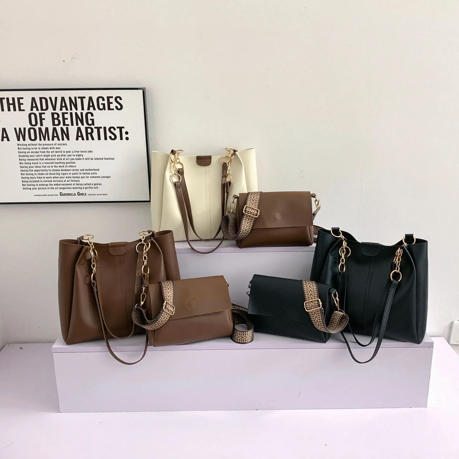 Women's Large Capacity Black Leather Tote Bag