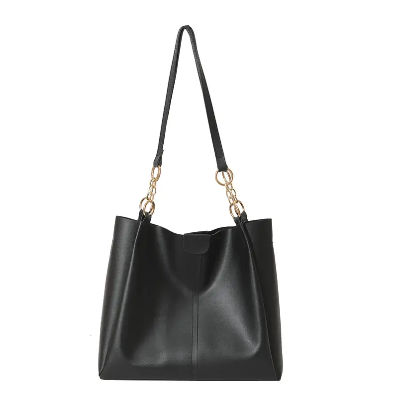 Women's Large Capacity Black Leather Tote Bag