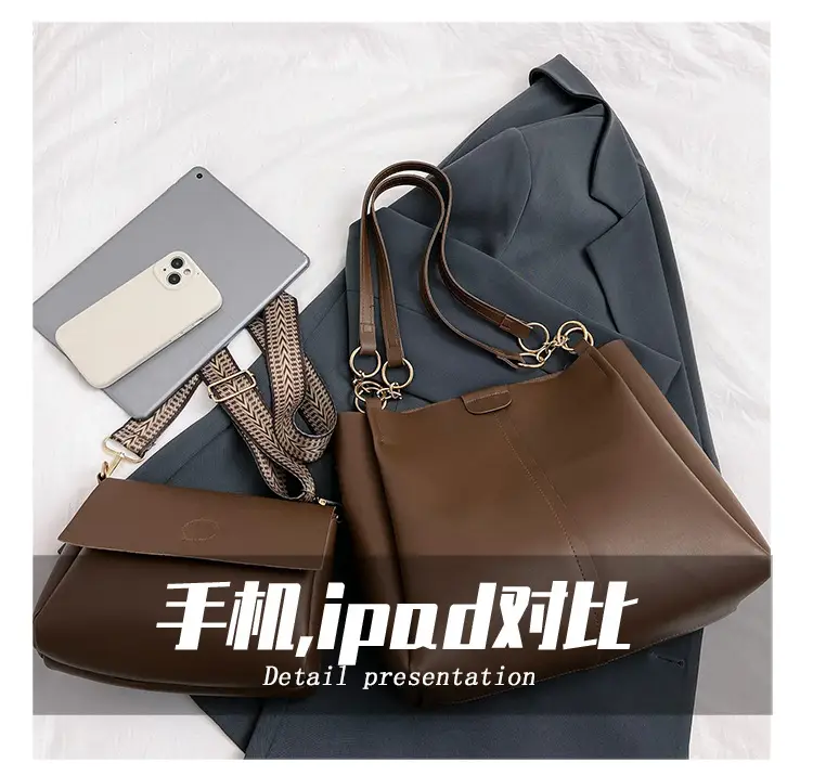 Women's Large Capacity Black Leather Tote Bag — feature 5
