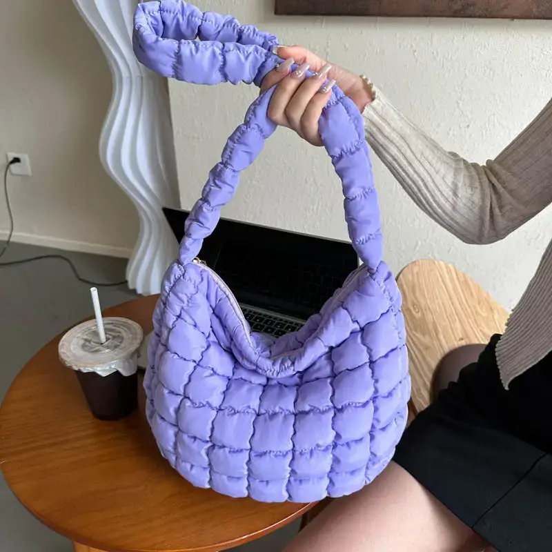 Purple Pleated Bubble Shoulder Bag for Women - Image 6