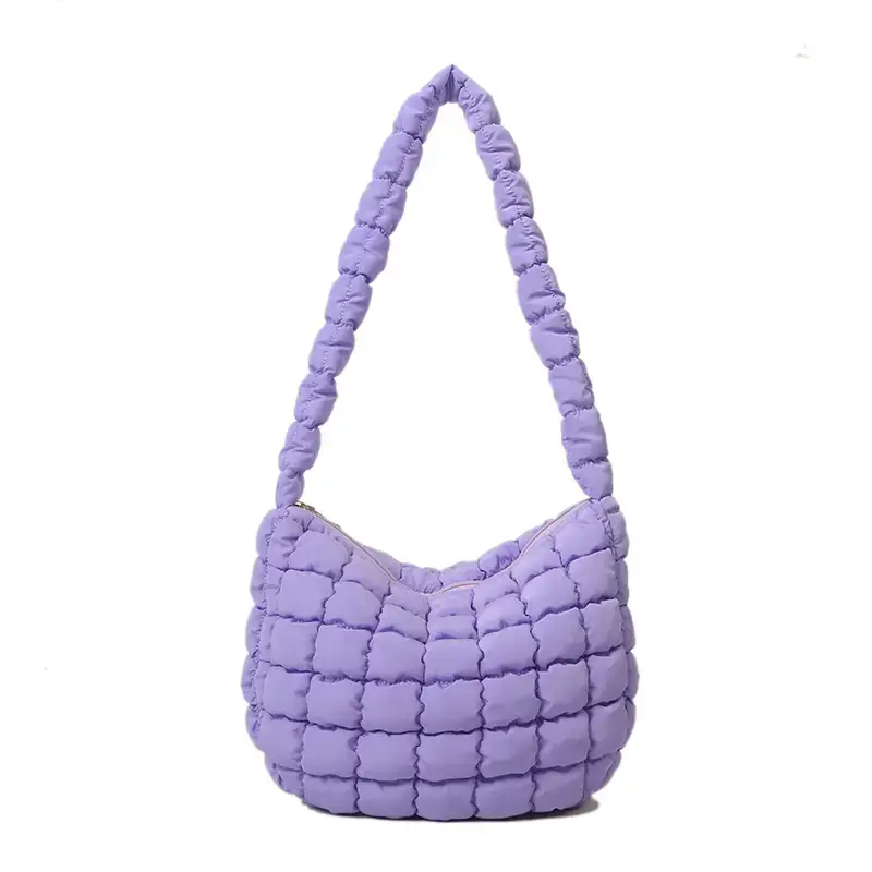Purple Pleated Bubble Shoulder Bag for Women - Image 4