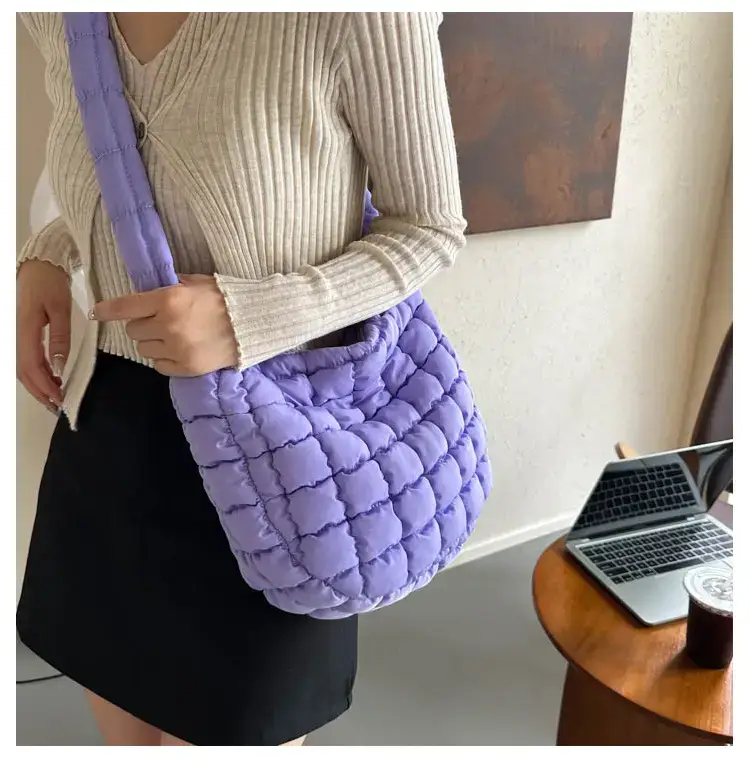 Purple Pleated Bubble Shoulder Bag for Women — feature 11