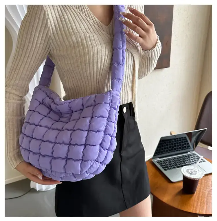 Purple Pleated Bubble Shoulder Bag for Women — feature 13