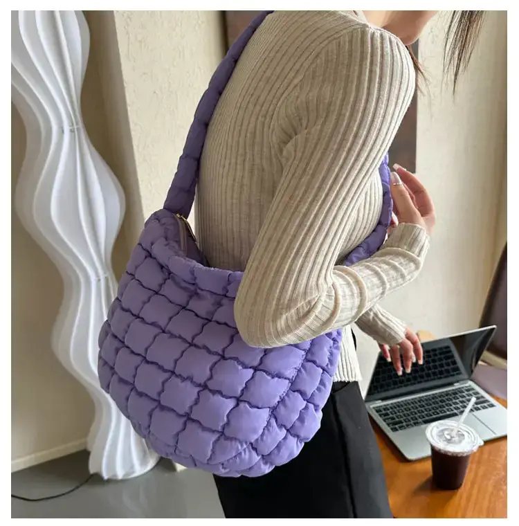 Purple Pleated Bubble Shoulder Bag for Women — feature 17