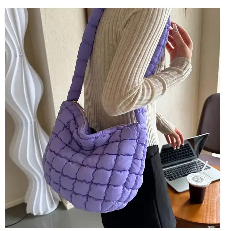 Purple Pleated Bubble Shoulder Bag for Women — feature 9