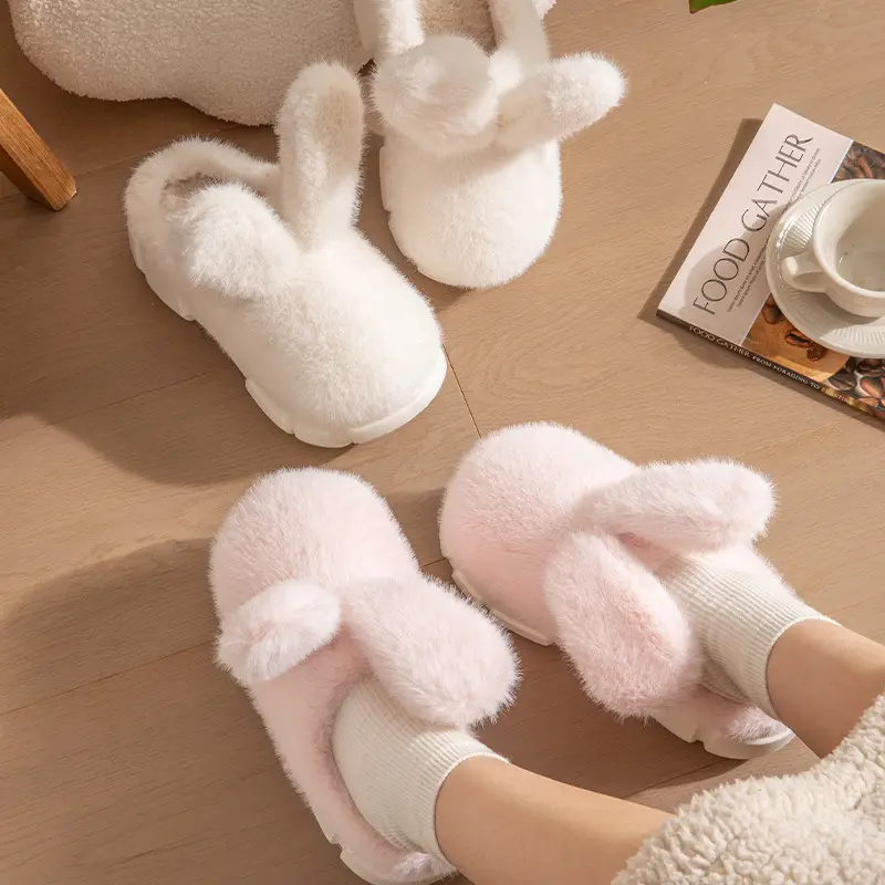 Nanbowan Big Ear Rabbit cotton slippers women's winter thick bottom non-slip indoor home cute furry slippers closed toe warm - Image 7