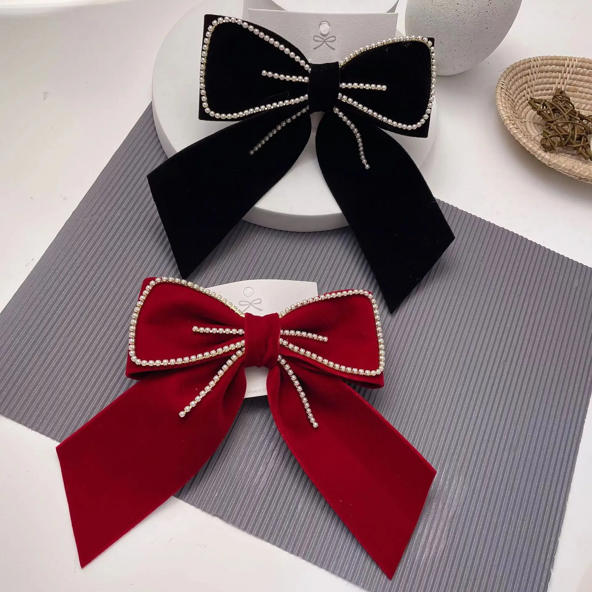 Red Velvet Bow Hair Accessories for Weddings
