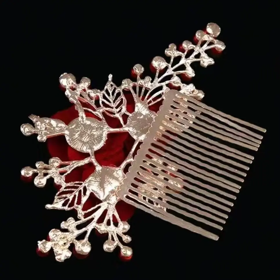 Red Rose Hair Comb for Weddings & Festivals - Image 3