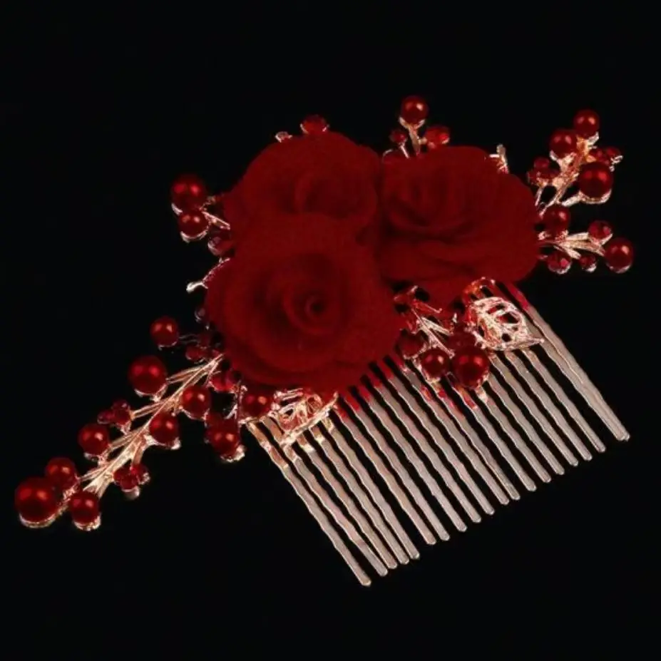 Red Rose Hair Comb for Weddings & Festivals - Image 4