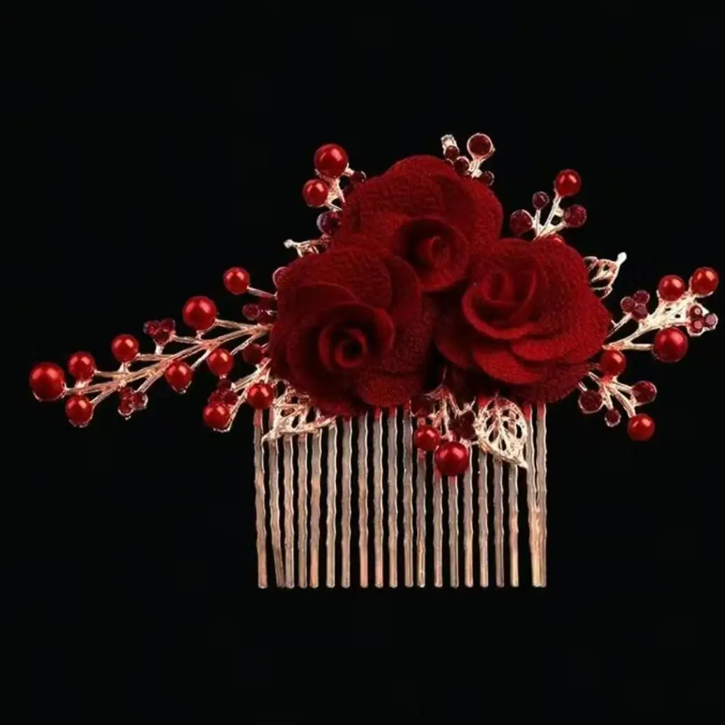 Red Rose Hair Comb for Weddings & Festivals - Image 5