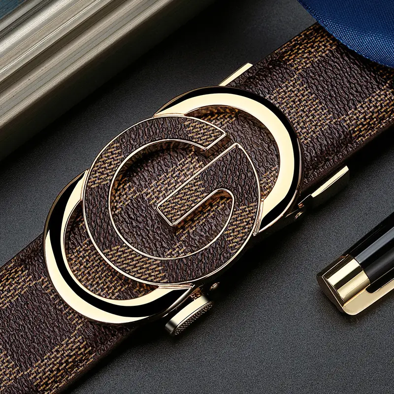 Men's Gold Plated G Logo Belt Brown PU Leather - Image 6