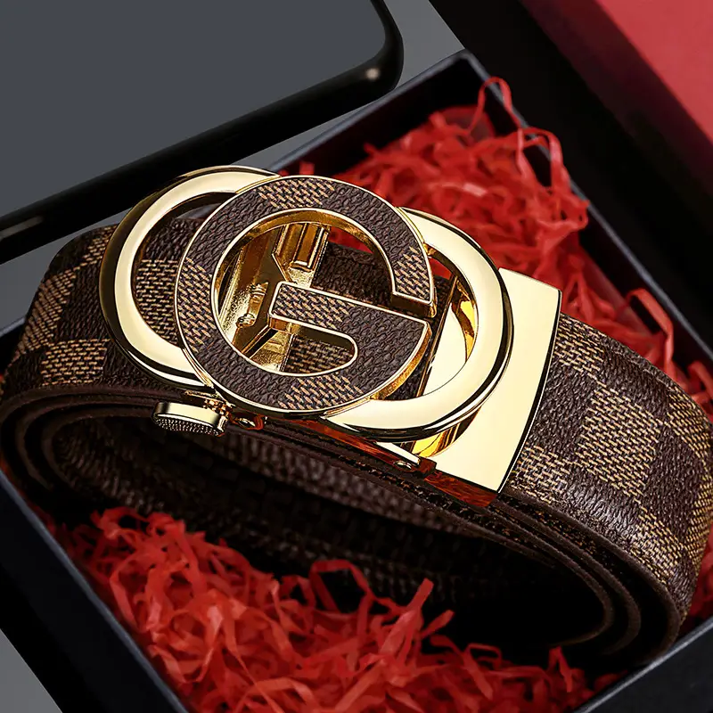 Men's Gold Plated G Logo Belt Brown PU Leather - Image 7