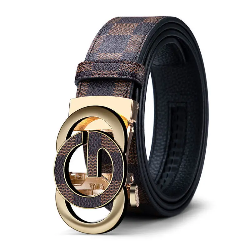 Men's Gold Plated G Logo Belt Brown PU Leather - Image 8