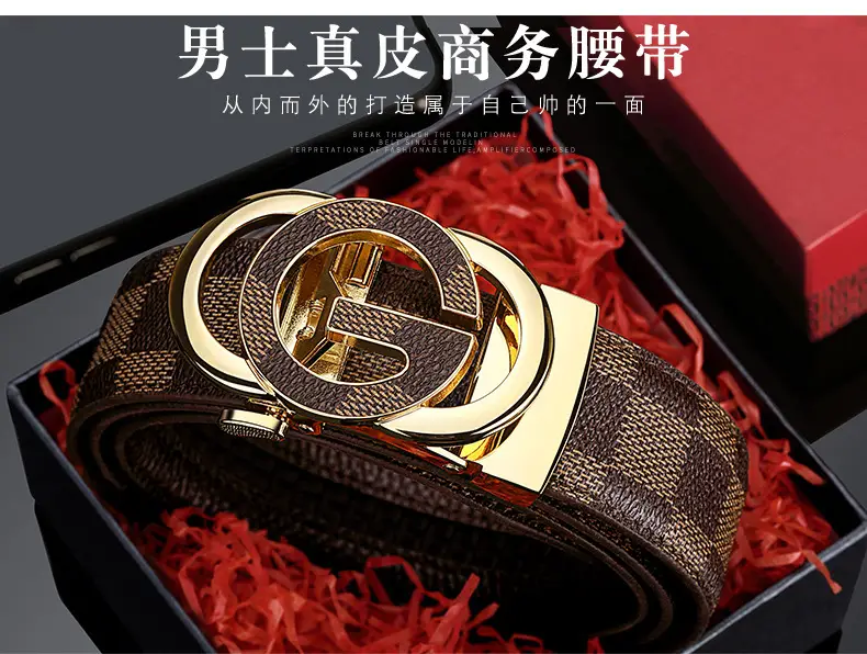 Men's Gold Plated G Logo Belt Brown PU Leather — feature 4