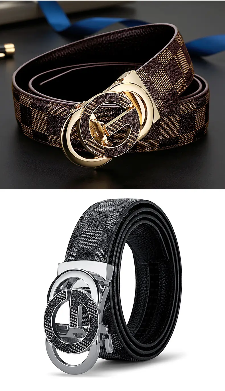 Men's Gold Plated G Logo Belt Brown PU Leather — feature 9