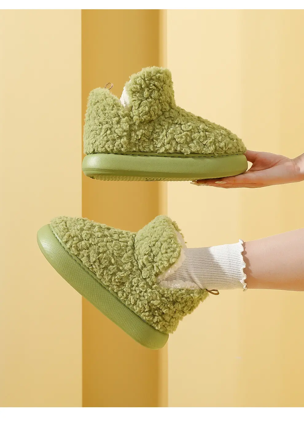 Plush high-top cotton slippers women's autumn and winter warm shit feeling thick-soled non-slip couples cotton shoes men's winter outerwear wholesale — feature 24