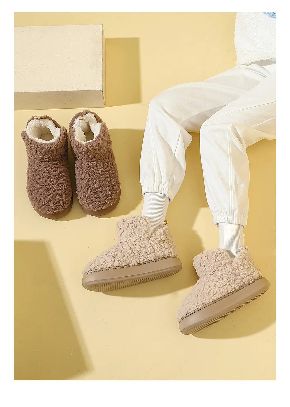 Plush high-top cotton slippers women's autumn and winter warm shit feeling thick-soled non-slip couples cotton shoes men's winter outerwear wholesale — feature 25