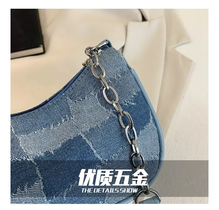 Women Blue Denim Chain Shoulder Bag 2023 — feature 6