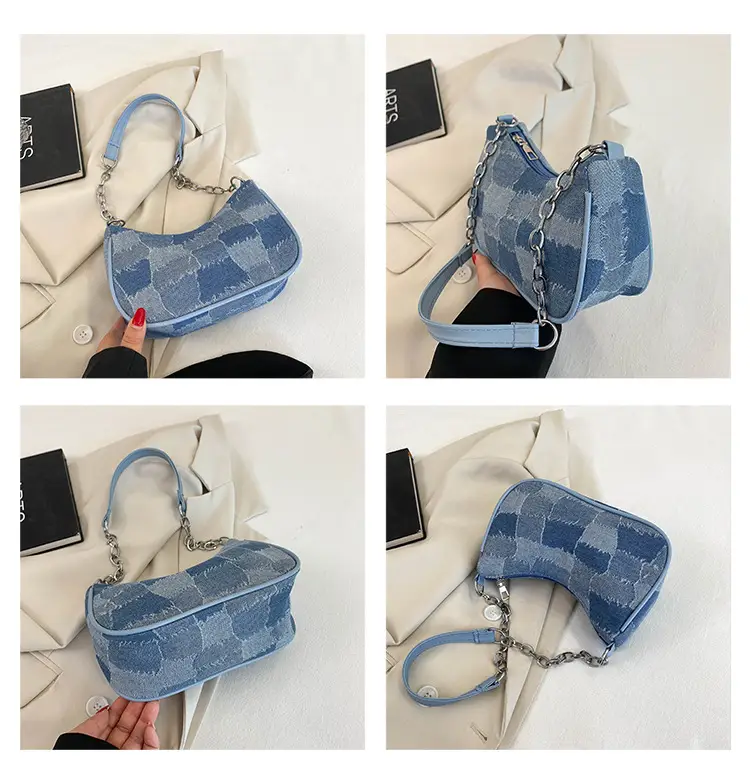 Women Blue Denim Chain Shoulder Bag 2023 — feature 9