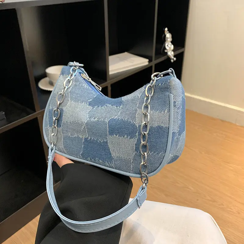 Women Blue Denim Chain Shoulder Bag 2023 - Image 2
