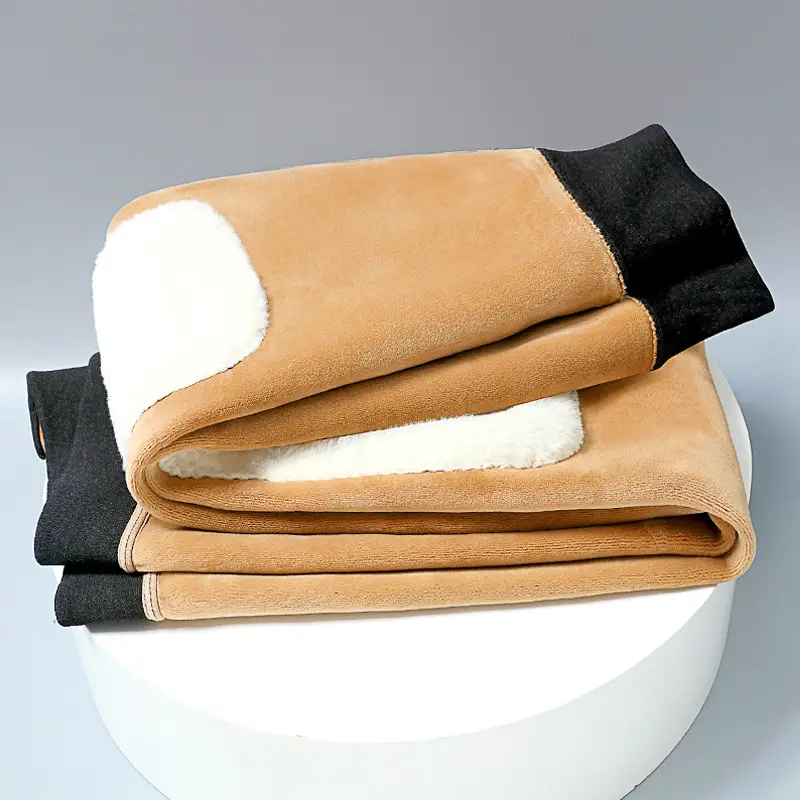 Wholesale men's warm pants winter fleece-lined thick leggings velvet pants men's high waist plus size cotton pants cold-proof pants